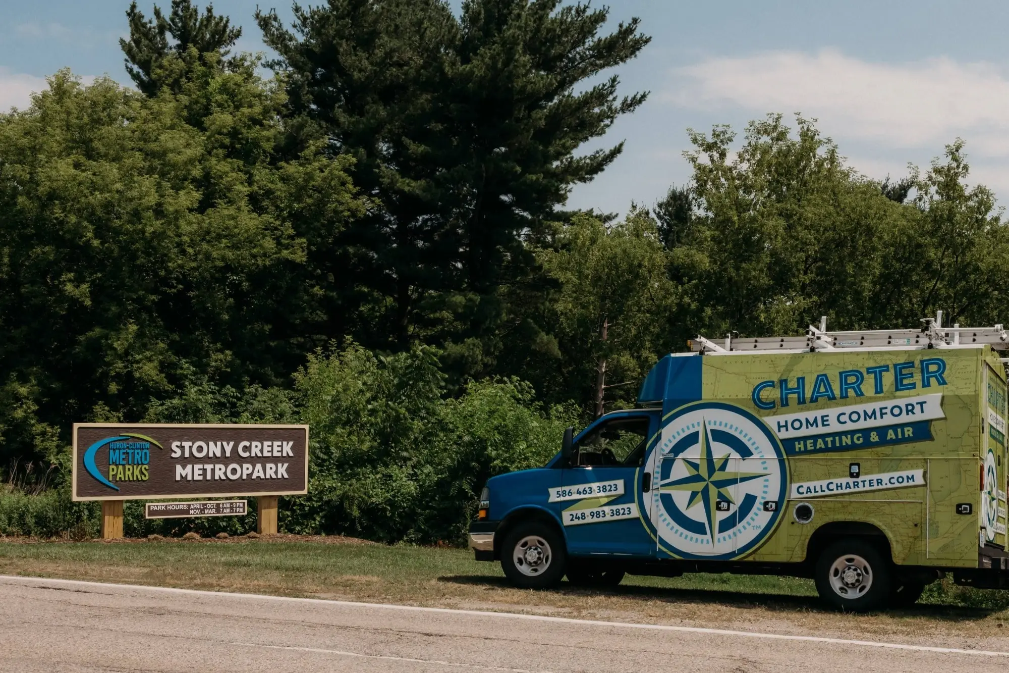  Charter Home Comfort van parked by Stoney Creek Metro Park in Shelby Township, MI